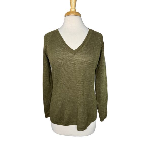 EILEEN FISHER Waffle Knit Linen Blend Long Sleeve Top in Olive Green Size Small - Picture 1 of 10